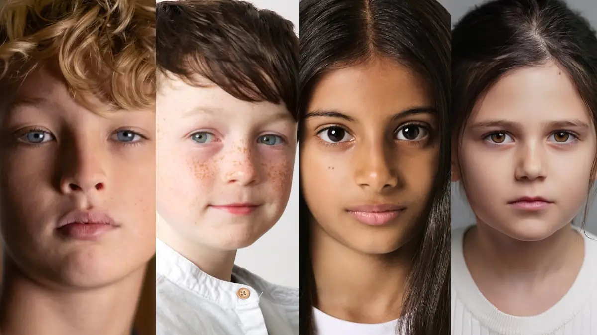 4er-Collage neuer Darsteller für Harry-Potter-Serie: Lox Pratt, Leo Earley, Alessia Leoni, Sienna Moosah