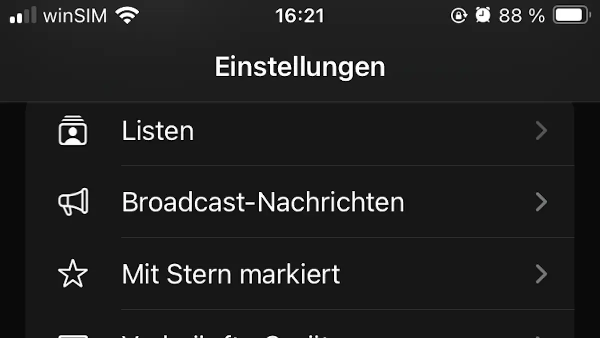 WhatsApp Broadcast-Listen in Einstellungen