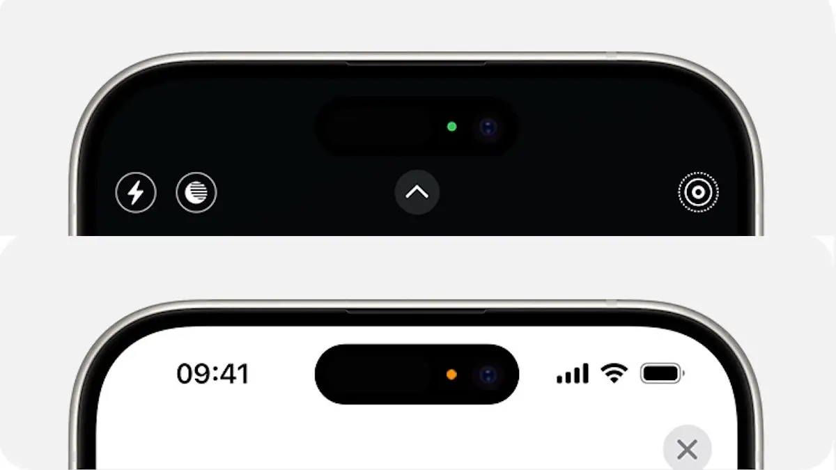 iPhone Display zeigt orangen und grünen Punkt jeweils am oberen Display-Rand