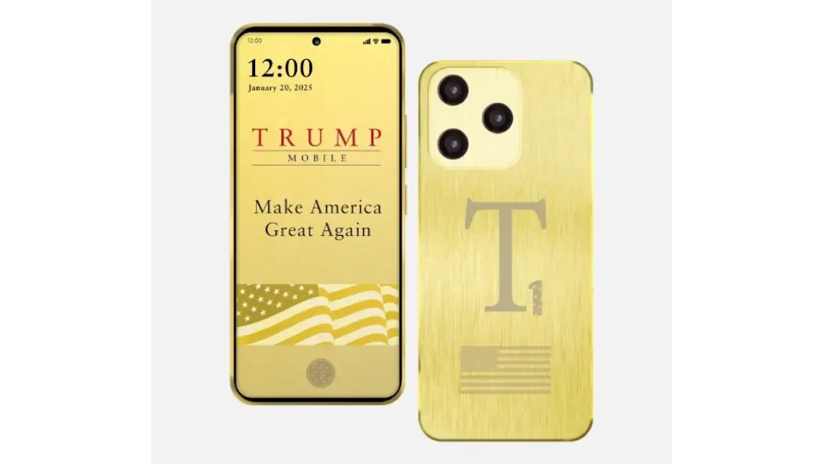 T1 Phone: Goldenes Smartphone von Trump Mobile von vorne und von hinten