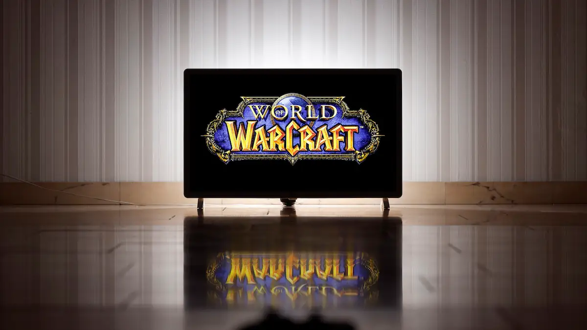 Alte Videospiele: Schriftzug des MMORPG „World of Warcraft“ auf einem Bildschirm