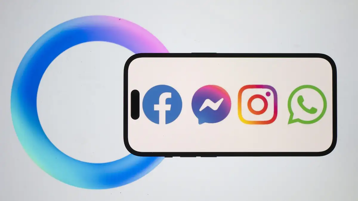 Meta AI mit App Icons von WhatsApp, Facebook, Facebook Messenger und Instagram