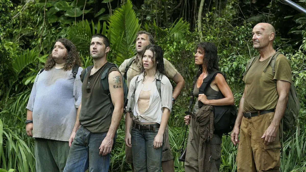 Szene aus der Serie „Lost“ mit den Hauptfiguren in einem Dschungel