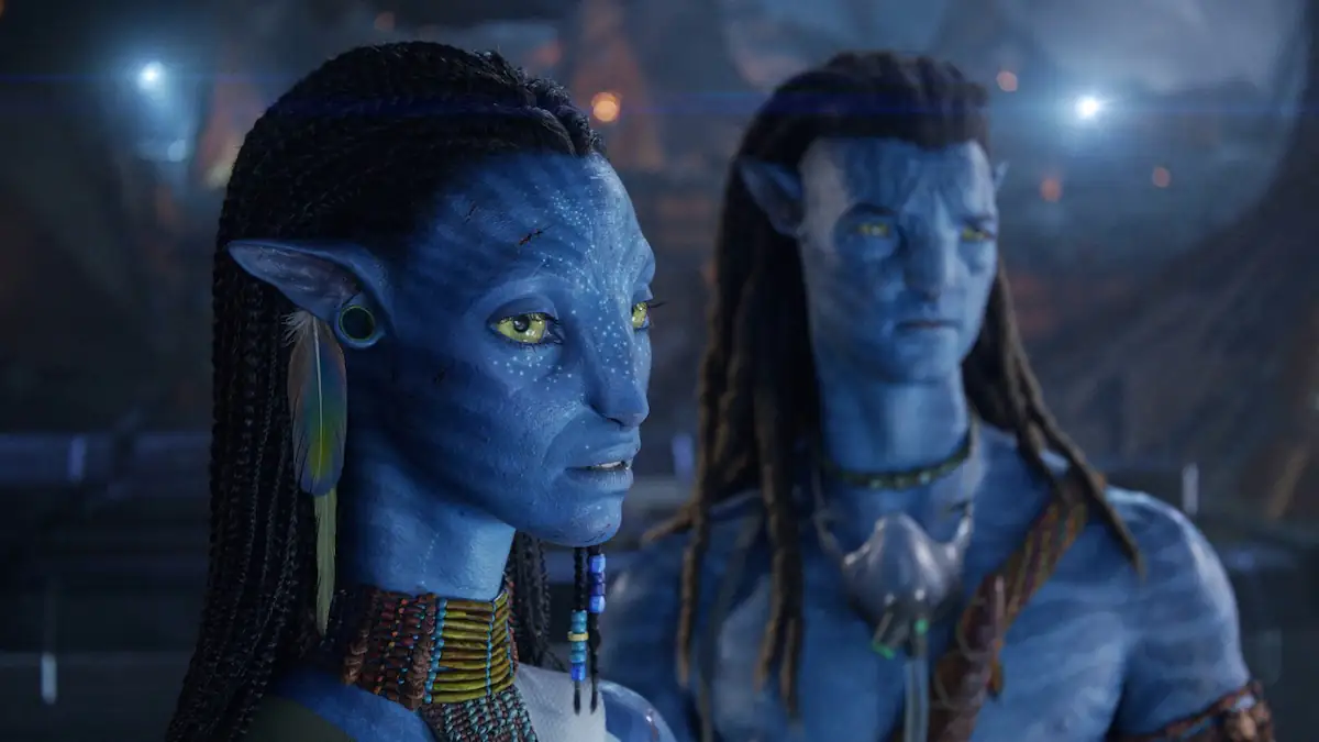 Zoe Saldaña und Sam Worthington in „Avatar 3: Ash and Fire“