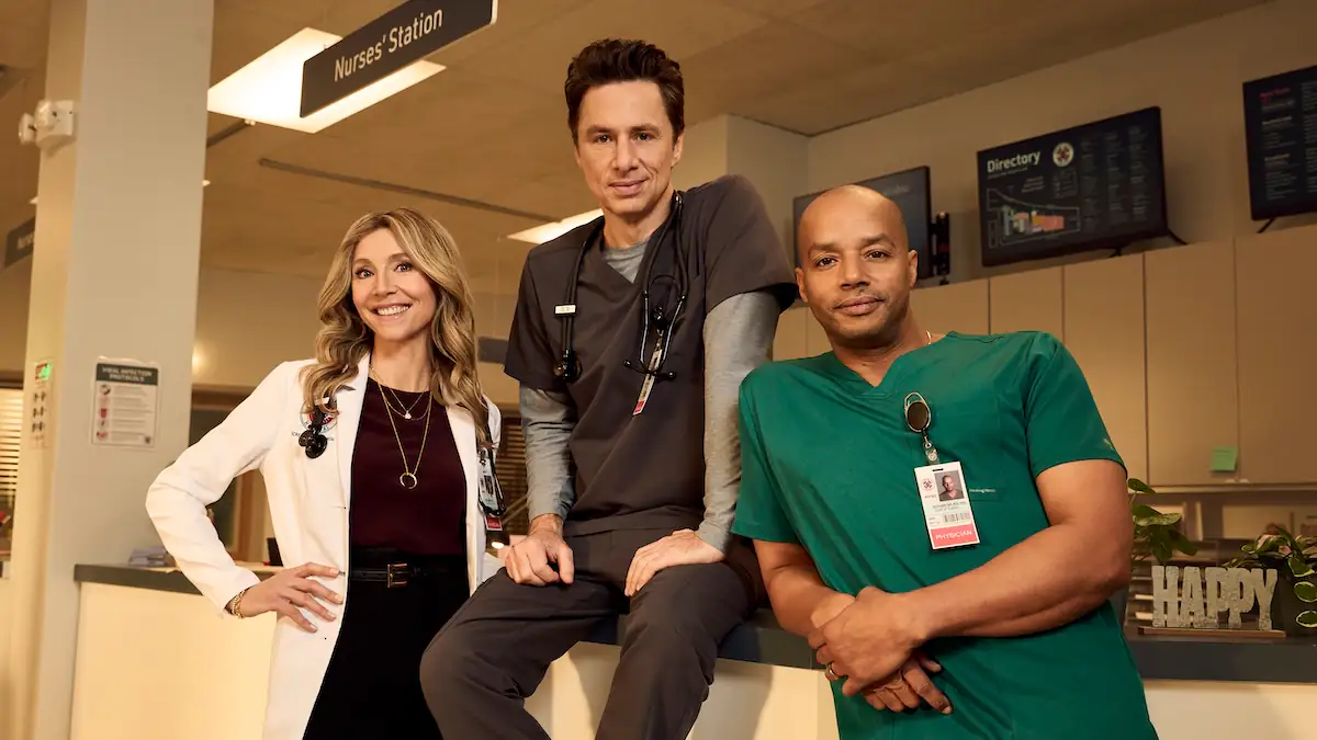 Sarah Chalke, Zach Braff und Donald Faison in „Scrubs“ Staffel 10
