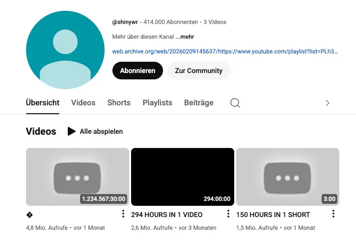 Screenshot eines YouTube-Profils mit drei Videos