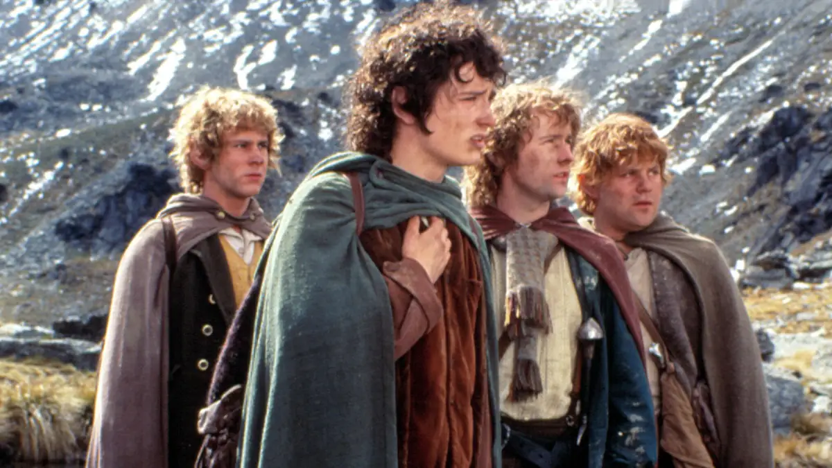 Dominic Monaghan, Elijah Wood, Billy Boyd und Sean Astin in „Der Herr der Ringe“