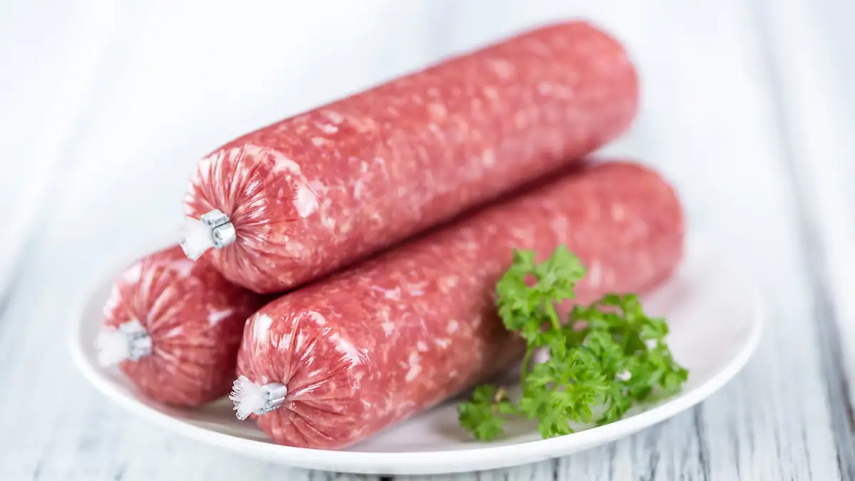Rückruf bei Penny: Drei Mettwürste liegen auf einem Teller