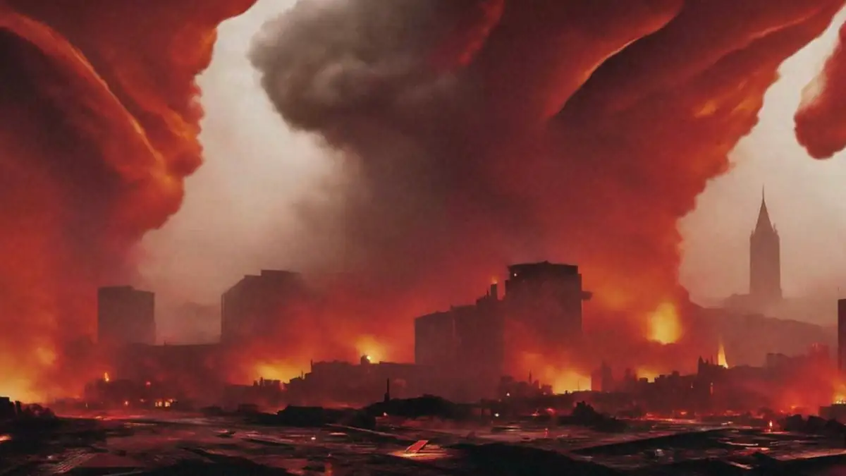 Brennende Häuser im Krieg