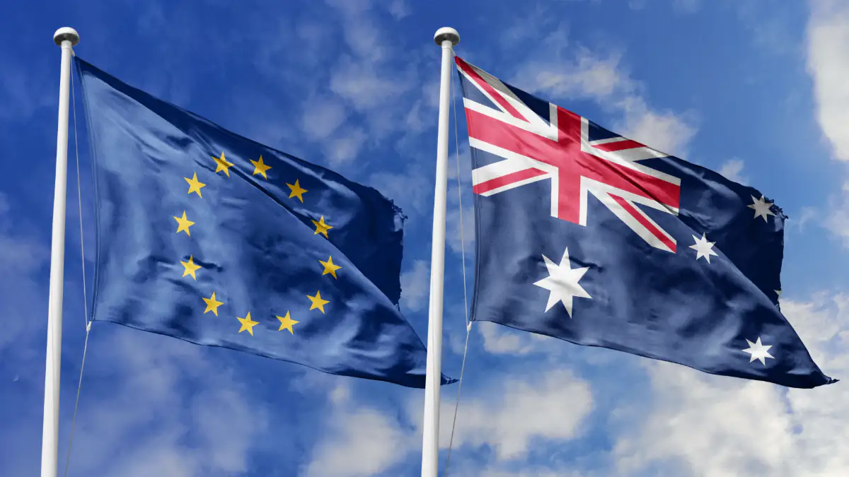 EU-Handelsabkommen mit Australien: Flagge von Australien und Flagge der Europäischen Union