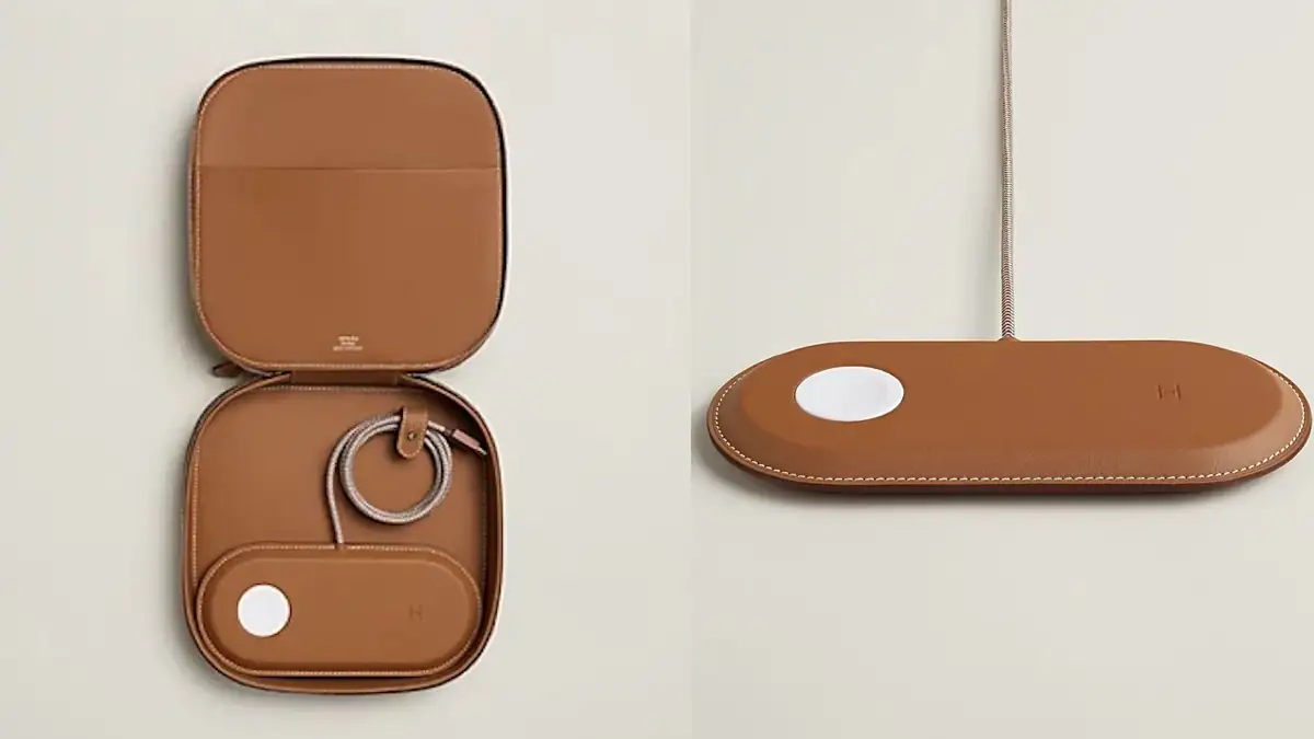 Apple Ladegerät Paddock, links mit Etui, rechts ohne