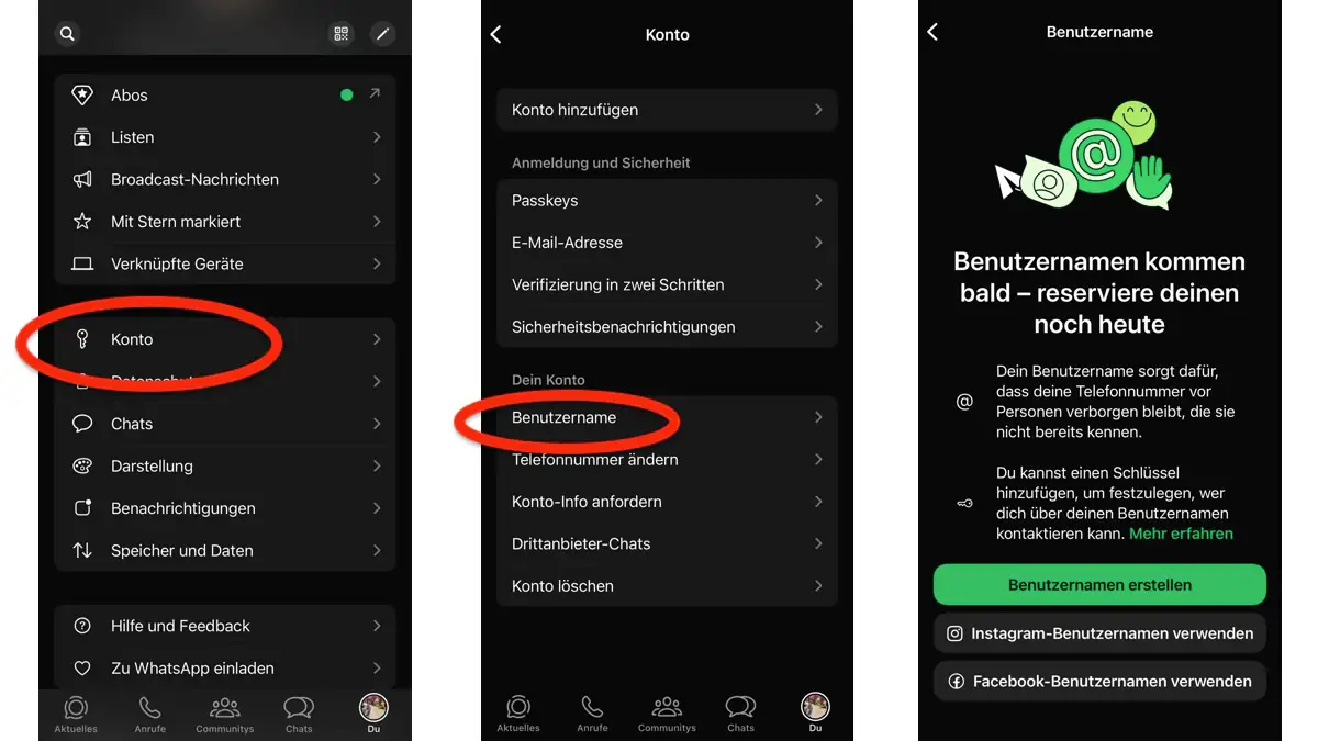 WhatsApp Benutzernamen über Menü festlegen