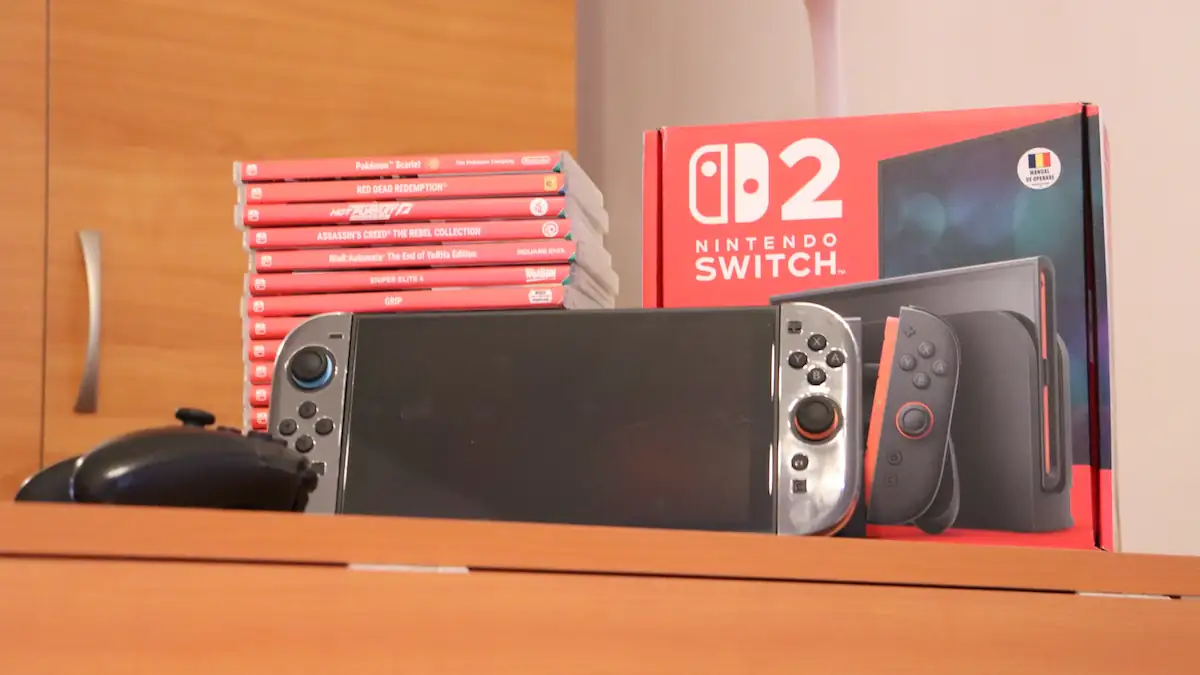 Nintendo Switch 2 im Regal mit einigen Spielen