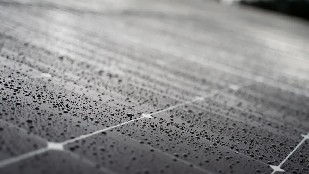Nahaufnahme einer Solarzelle bei Regen