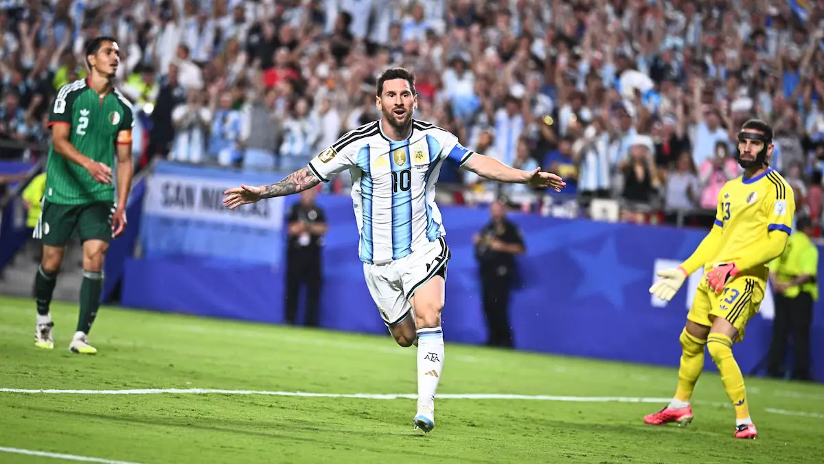 Argentiniens Nationalspieler Lionel Messi jubelt über ein Tor bei der Fußball-WM der Männer 2026