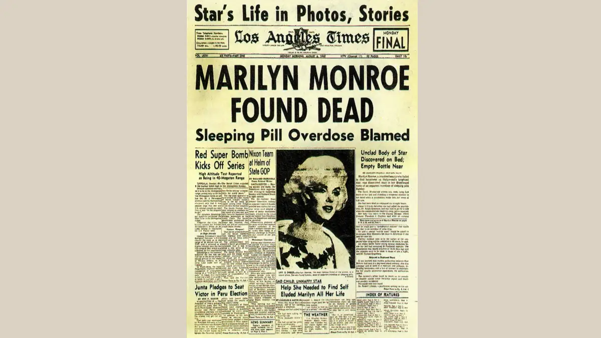 Alte Zeitung berichtet über den Tod von Marilyn Monroe