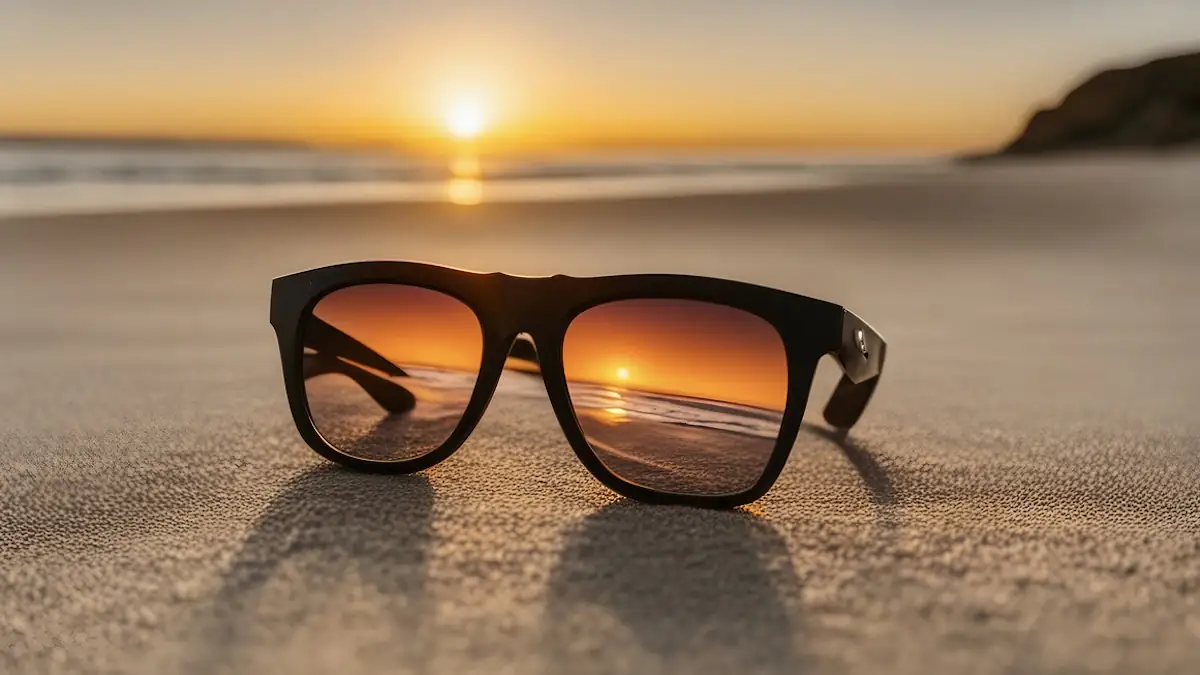 Sonnenbrille liegt am Strand