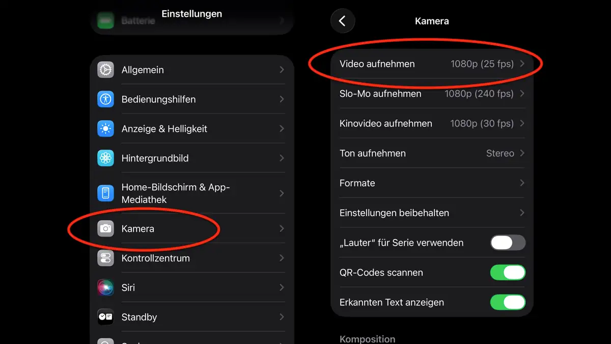 Screenshot von iPhone-Einstellungen