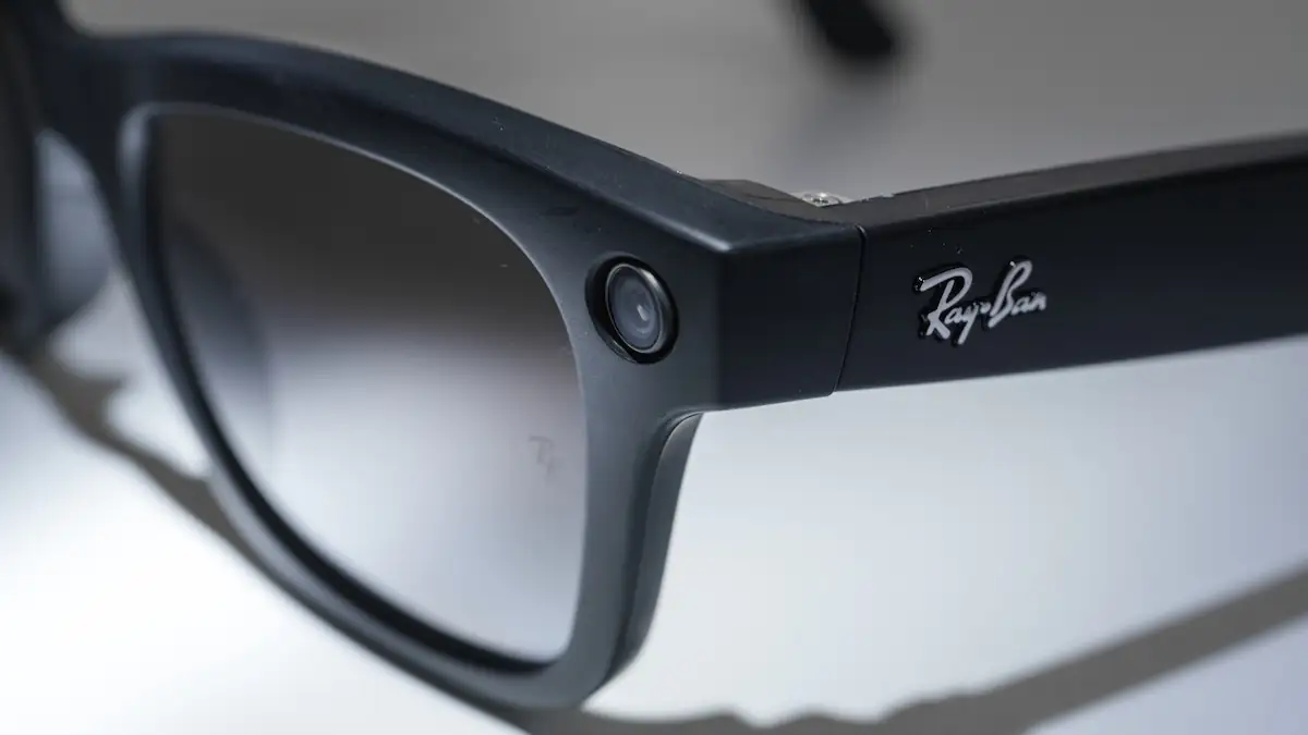 Heimliche Videoaufnahmen von Smart Glasses: Nahaufnahme der Kamera an einer smarten Brille