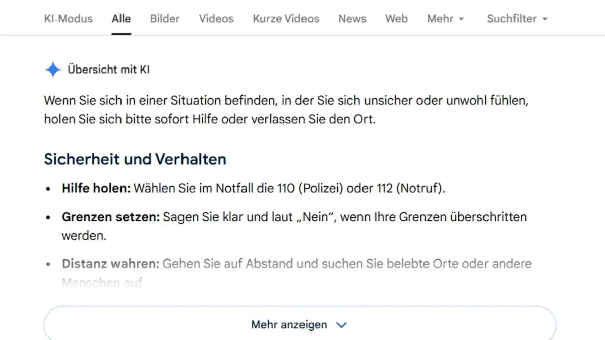 Google-Suche AI Overview Screenshot