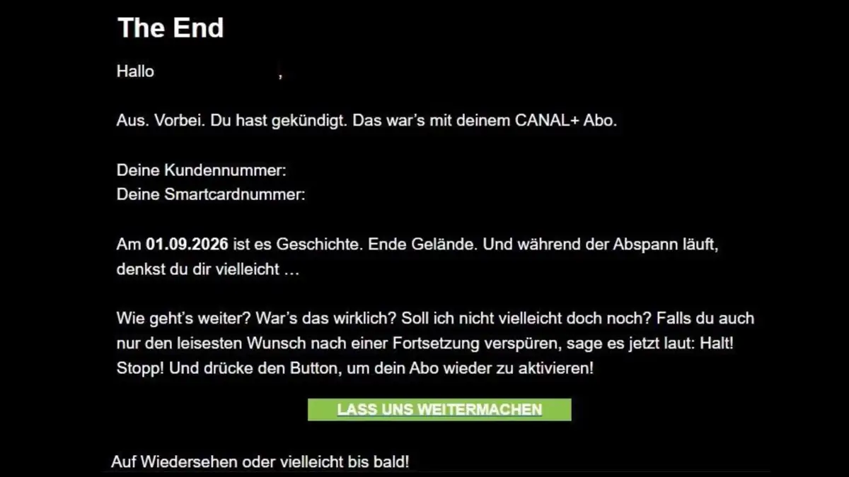 Screenshot einer Kündigungsbestätigung von Canal+