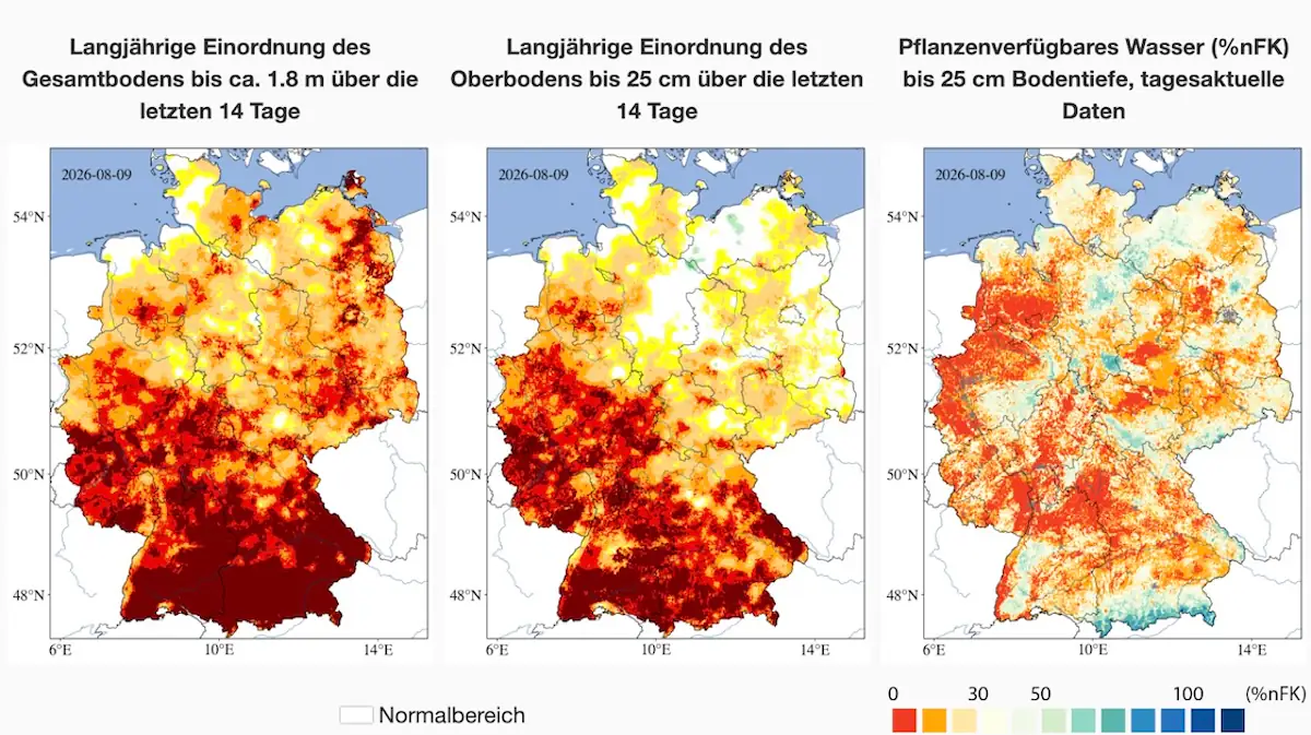 Dürrekarte des UFZ zegt Trockenheit in Deutschland