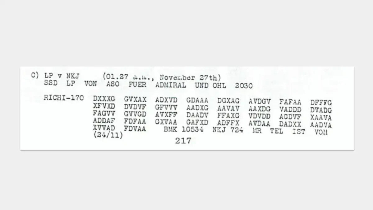 Verschlüsselter Codes eines Funkspruchs aus dem Jahr 1918
