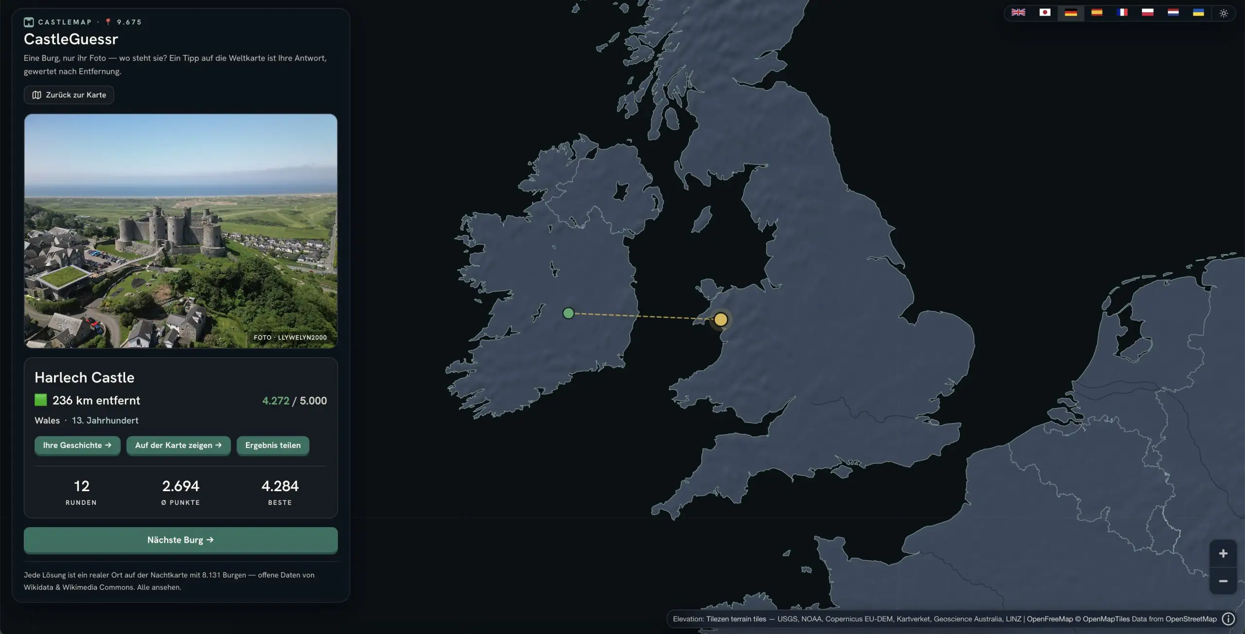 Schlösser interaktive Karte: Screenshot der „Castle Map“ 