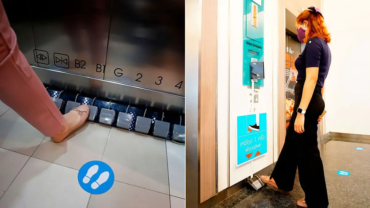 Thailand: Einkaufszentrum ersetzt Tasten durch Fußpedale, um die Ausbreitung des Coronavirus zu reduzieren