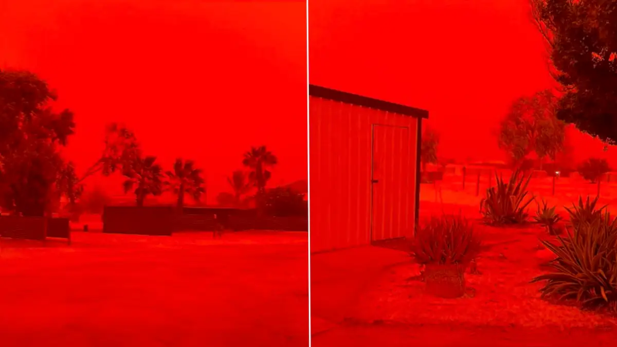 Ganzer Himmel plötzlich rot: „Bluthimmel“ in Australien sorgt für gespenstische Bilder