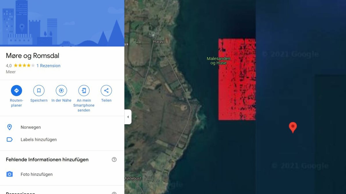 Google Maps: Mysteriöses rotes Rechteck vor der Küste Norwegens entdeckt