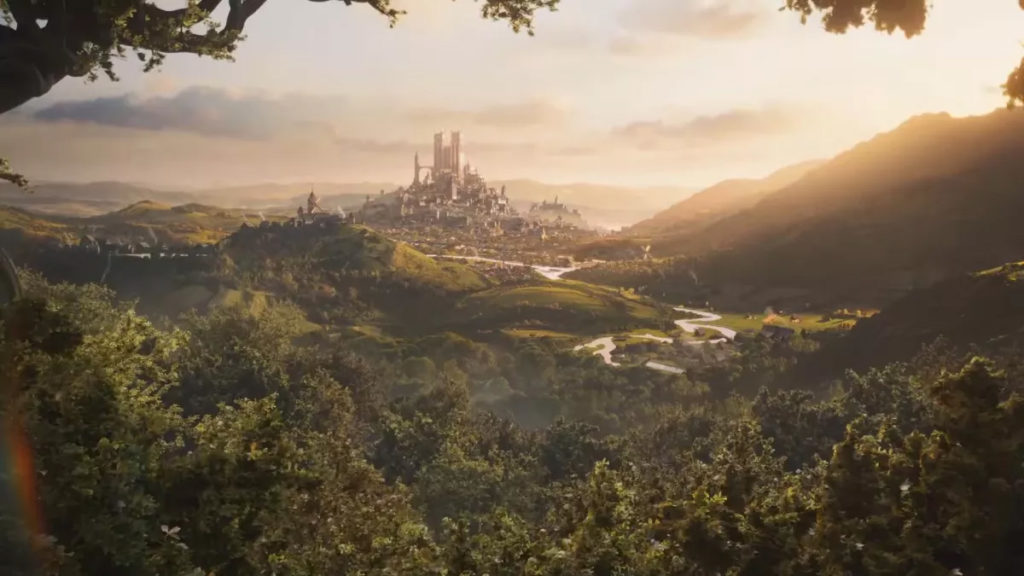 Bild einer Fantasy-Landschaft mit Schloss aus einem Videospiel mit hoher Grafik